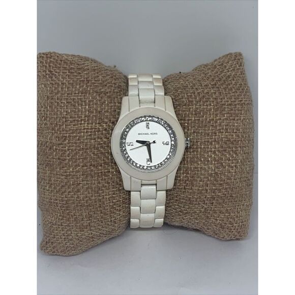Michael Kors MK5185 Women's White Ceramic Analog Dial Quartz Wrist Watch WFH215 - Picture 1 of 11